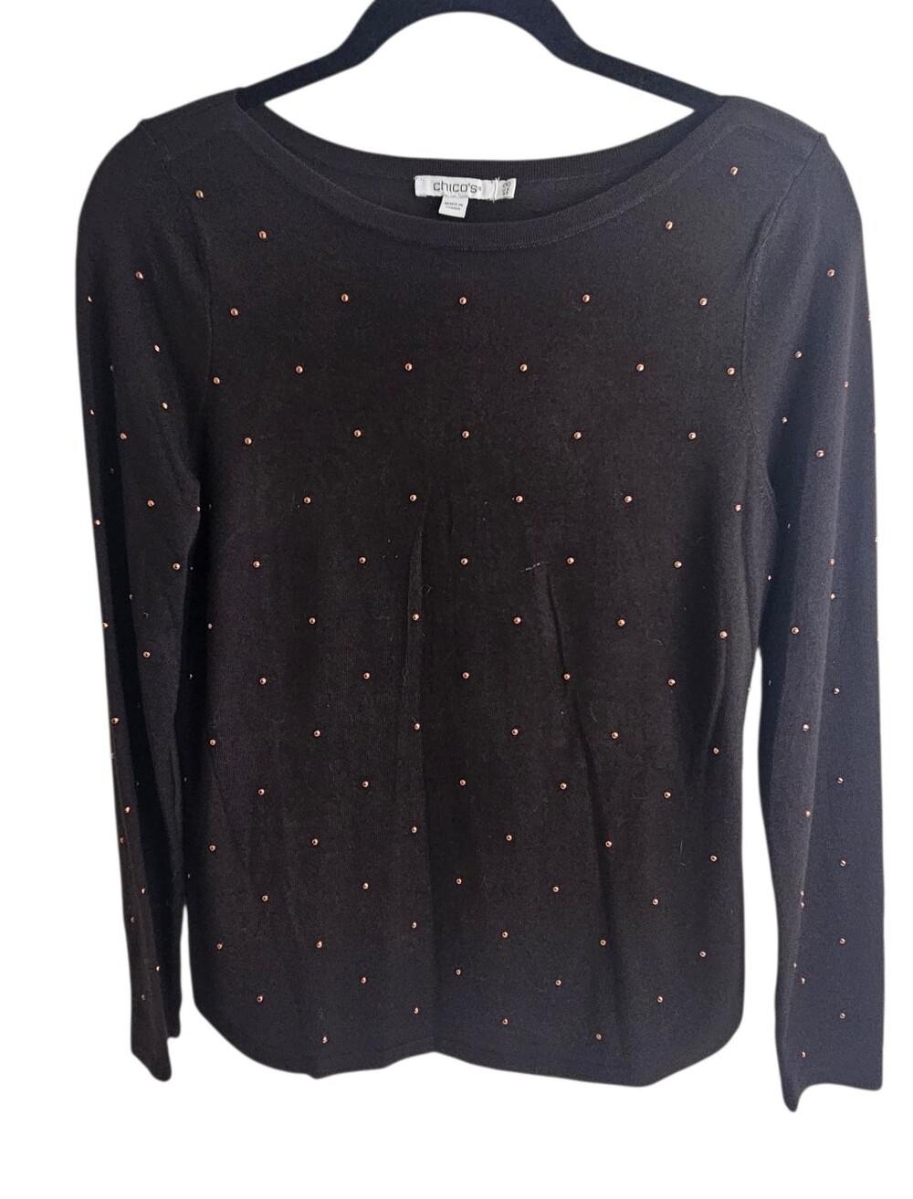 Chicos gold beaded black t sweater in size 00